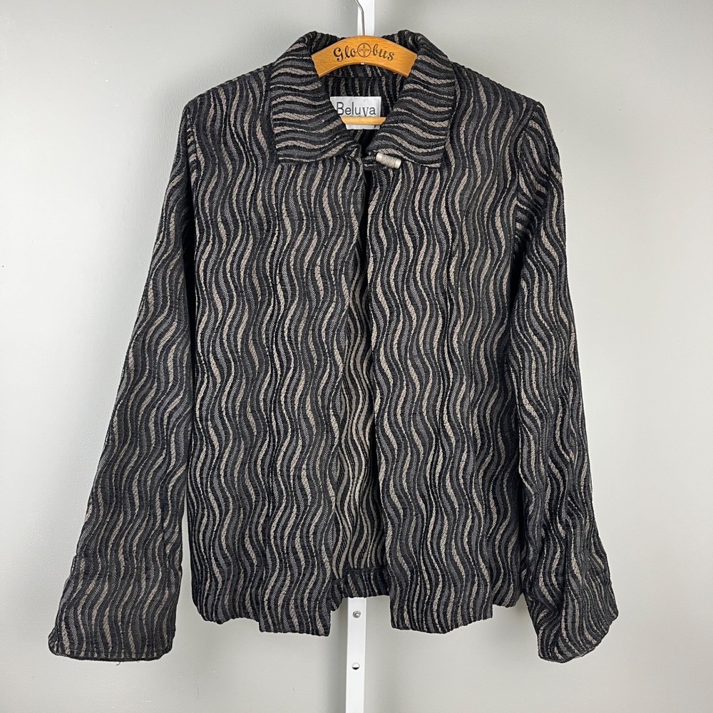Beluva San Francisco Tapestry Jacket Womens Large Chenille Artsy‎ Black Tan
